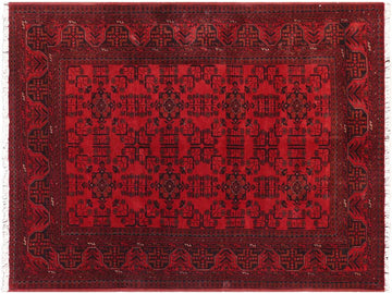 handmade Tribal Biljik Khal Muhammadi Red Black Hand Knotted RECTANGLE 100% WOOL area rug 5x7